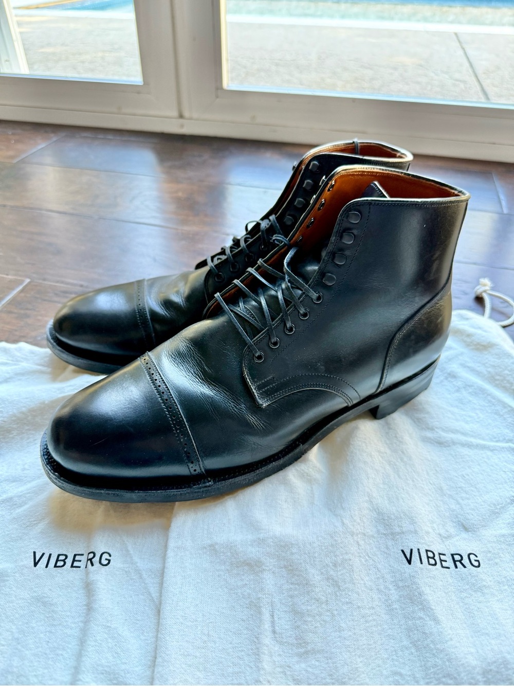 Viberg Service Boot Black Calf Leather Lace-Up Classic Cap Toe Men’s Size 12.5
